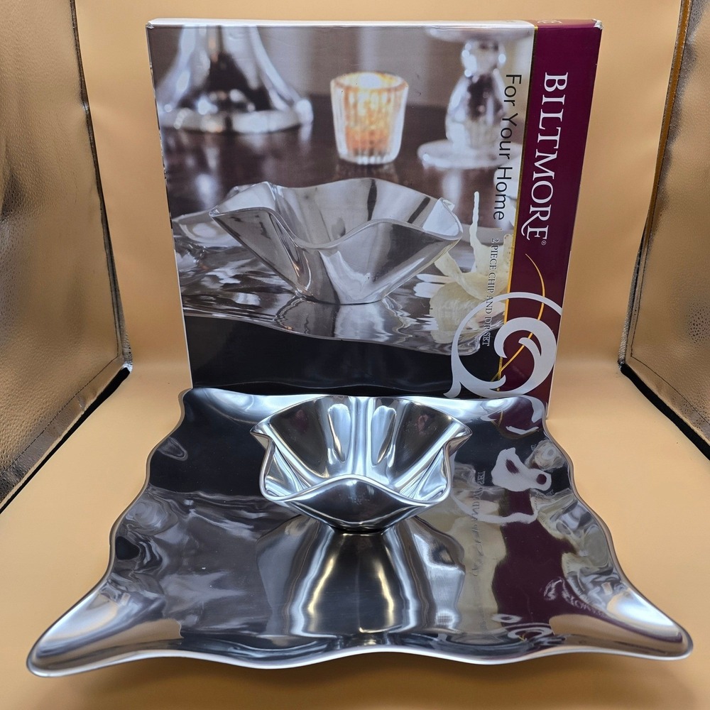 Biltmore For Your Home 2 Piece Chip and Dip Set Polished Aluminum Wavy Platter
